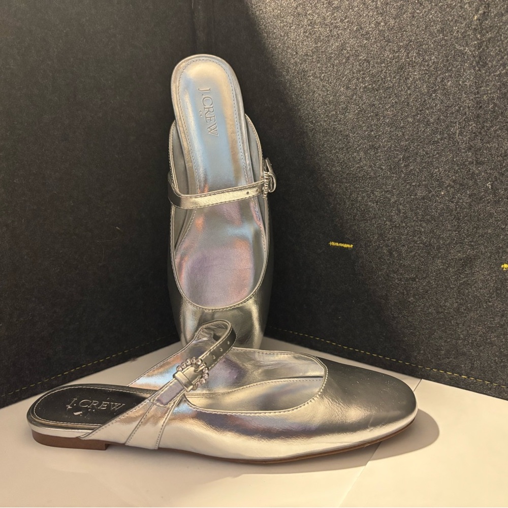 J.Crew Silver Metallic Mary Jane Slide